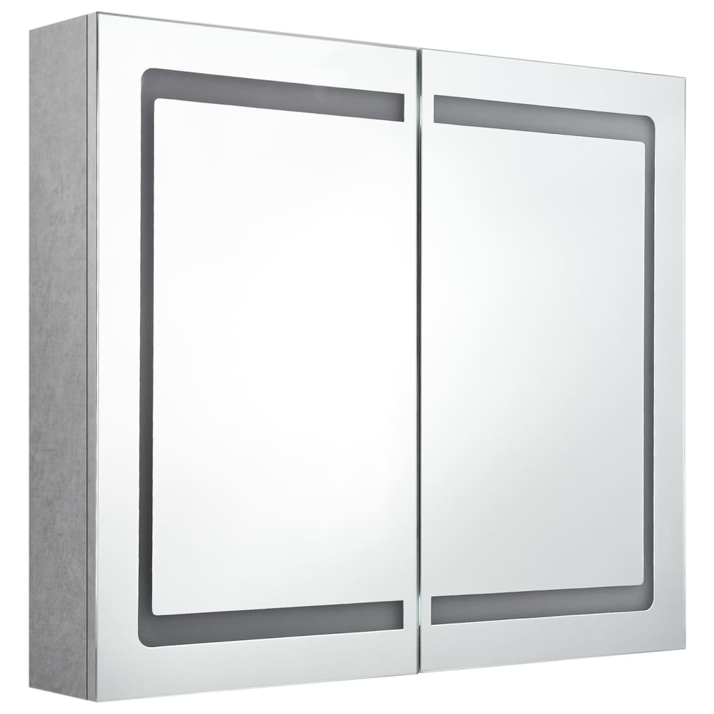 vidaXL LED шкаф с огледало за баня, бетонно сив, 80x12x68 см