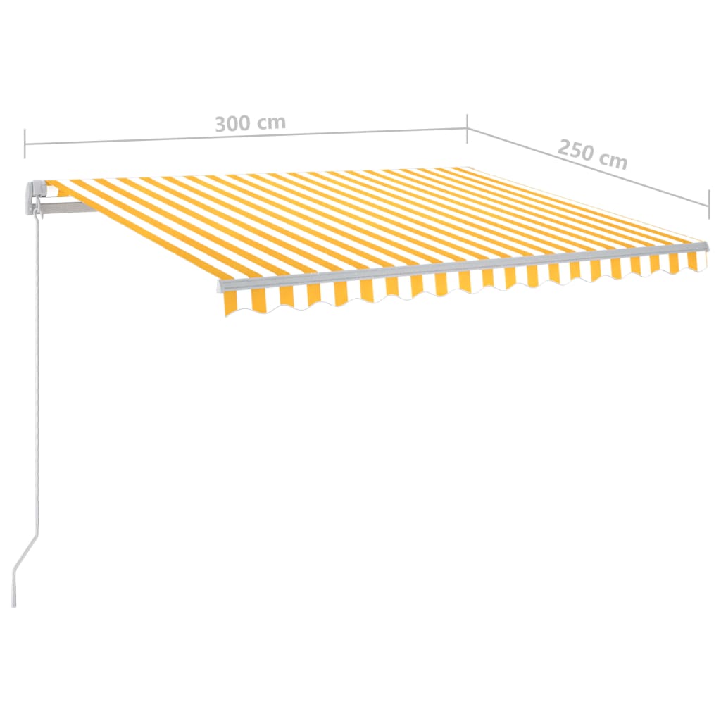 vidaXL Ръчно прибираща се тента с LED, 300x250 см, жълто и бяло