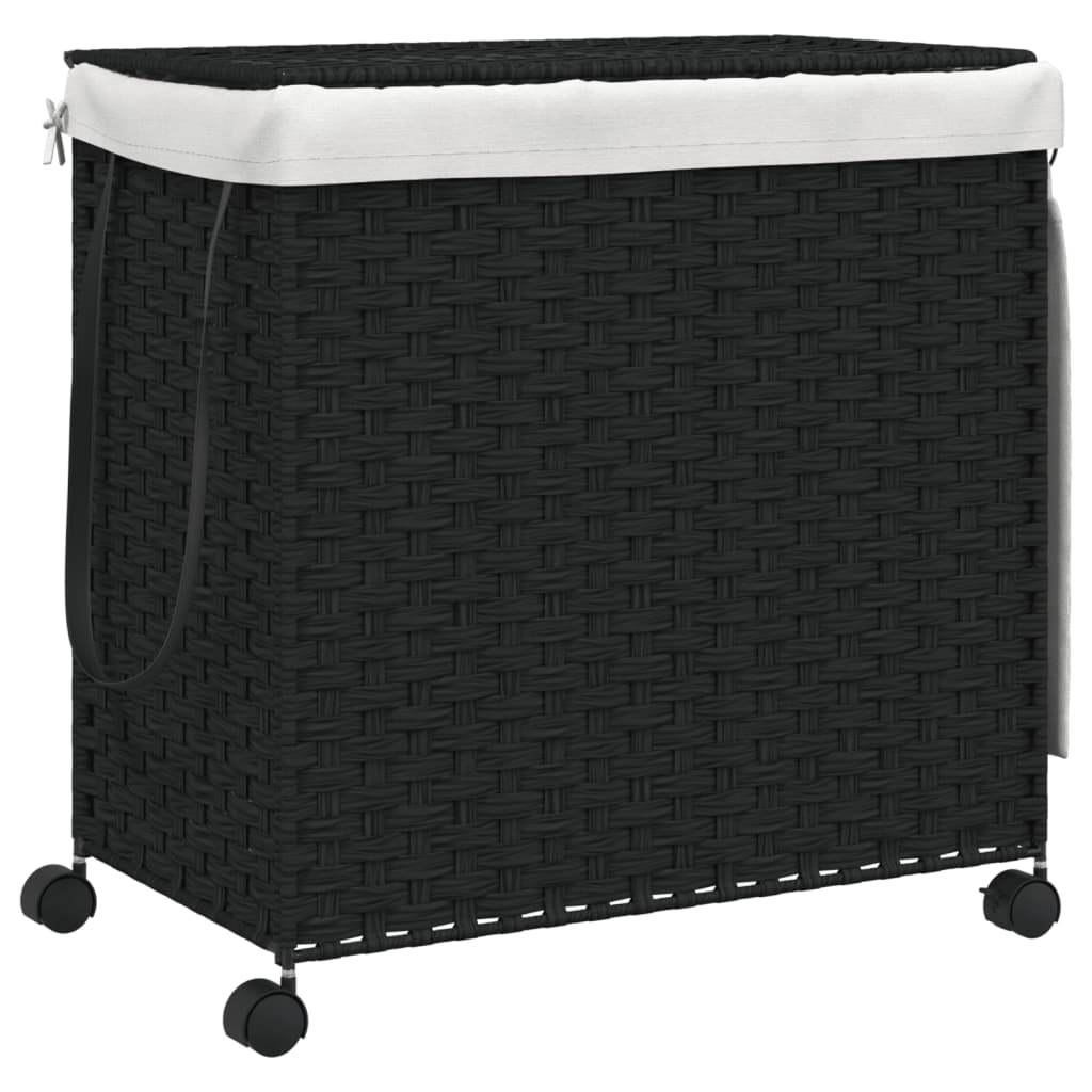 vidaXL Кош за пране с колела, черен, 60x35x60,5 см, ратан