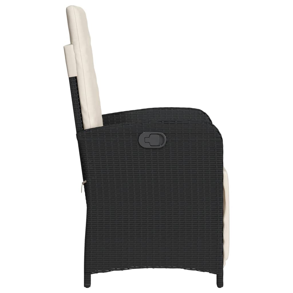 vidaXL Накланящ се градински стол с опора за крака, черен, полиратан