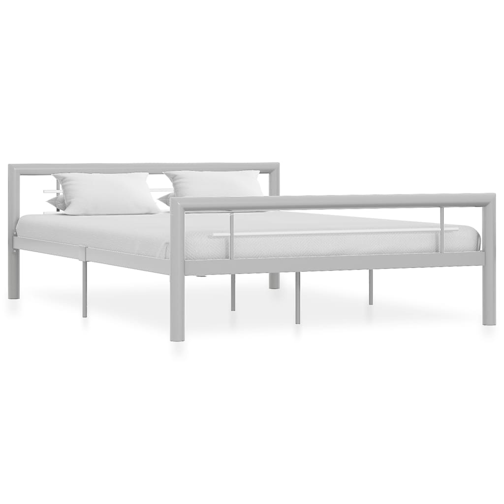 vidaXL Рамка за легло, сиво и бяло, метал, 140x200 cм