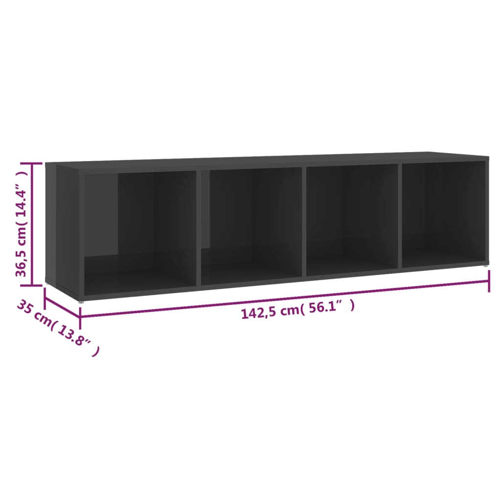 vidaXL ТВ шкафове, 3 бр, сив гланц, 142,5x35x36,5 см, ПДЧ