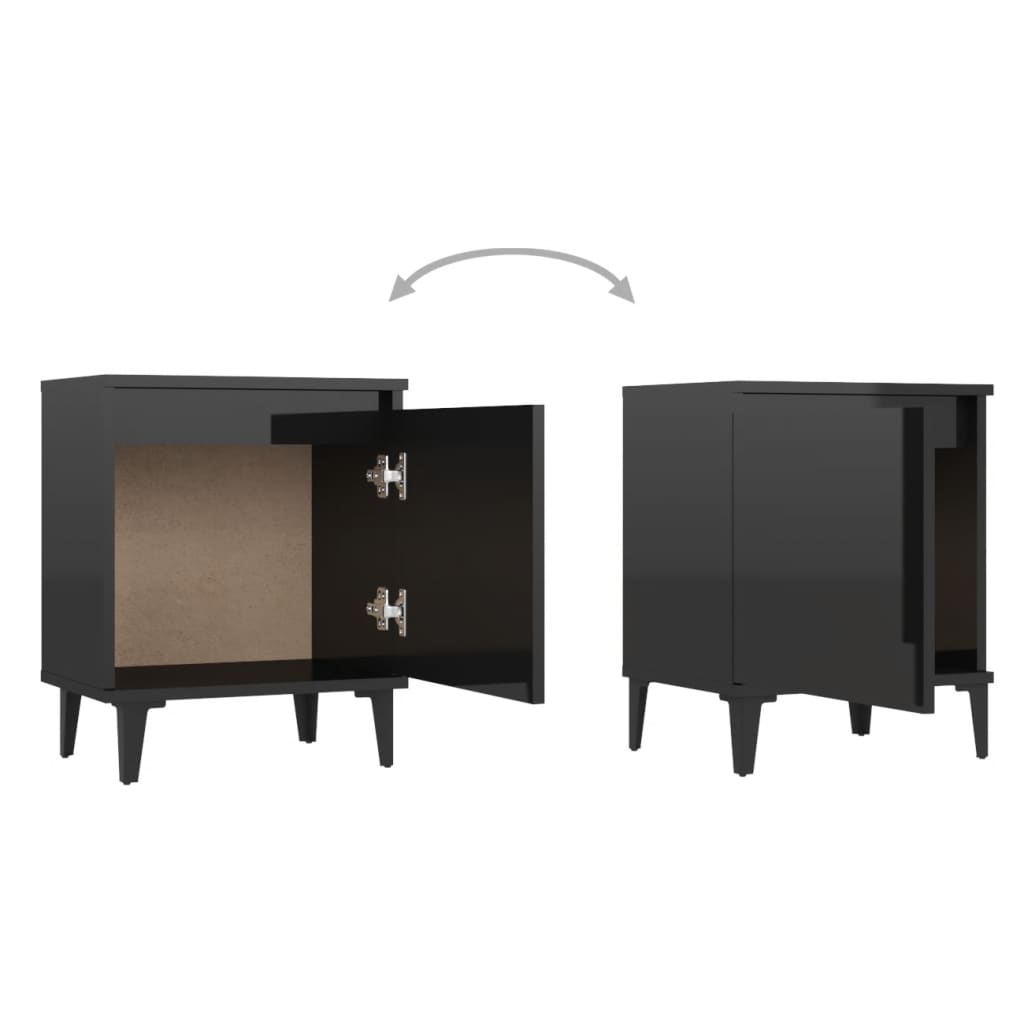 vidaXL Нощни шкафчета с метални крака, черен гланц, 40x30х50 см