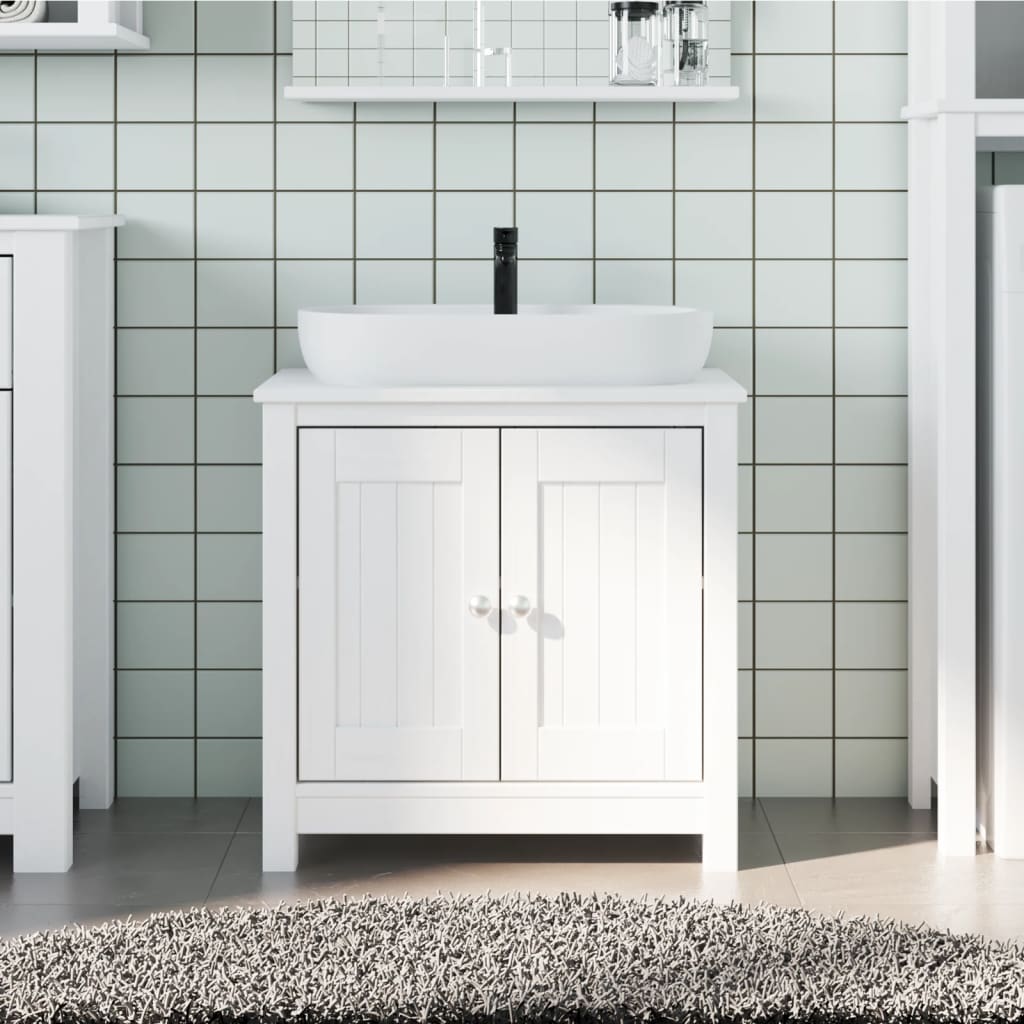 vidaXL Шкаф за мивка за баня "BERG", бял, 60x34x59 см, бор масив