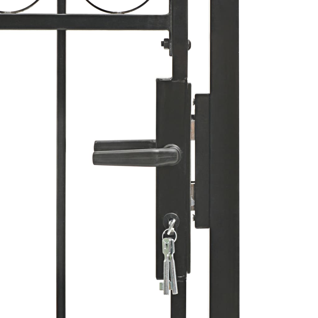 vidaXL Оградна врата с арковидна горна част стомана 100x125 см черна