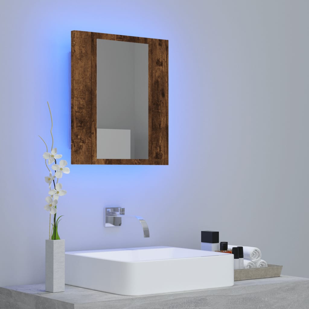 vidaXL LED шкаф за баня огледало опушен дъб 40x12x45см инженерно дърво