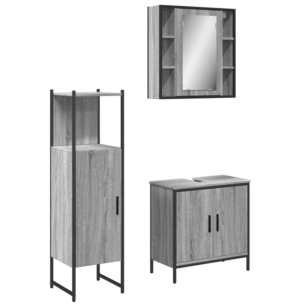 vidaXL Комплект шкафове за баня от 3 части инженерно дърво Сив сонома