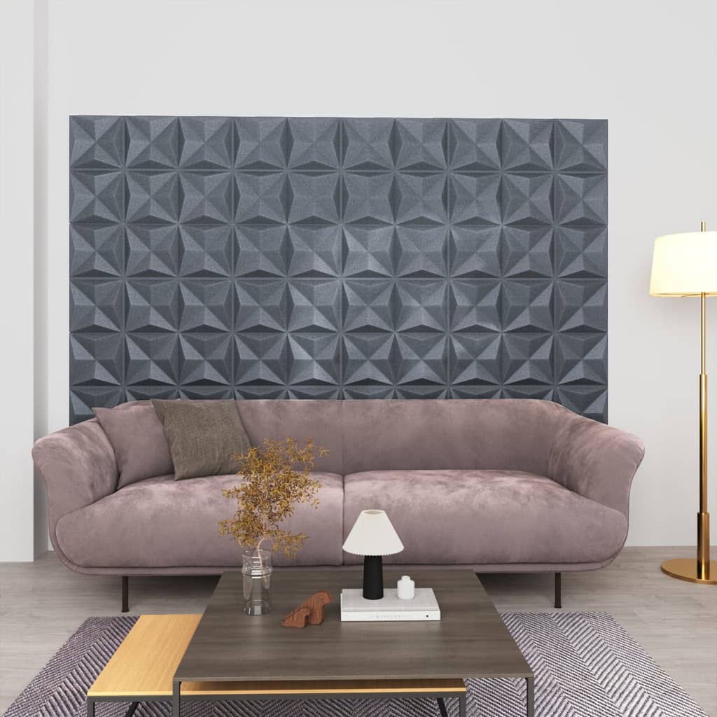 vidaXL 3D стенни панели, 48 бр, 50x50 см, оригами сиво, 12 м²