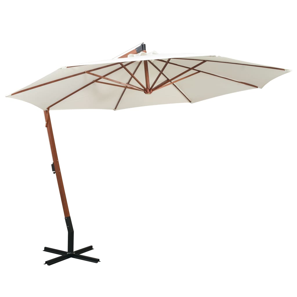 vidaXL Висящ чадър за слънце, 350 см, дървен прът, бял