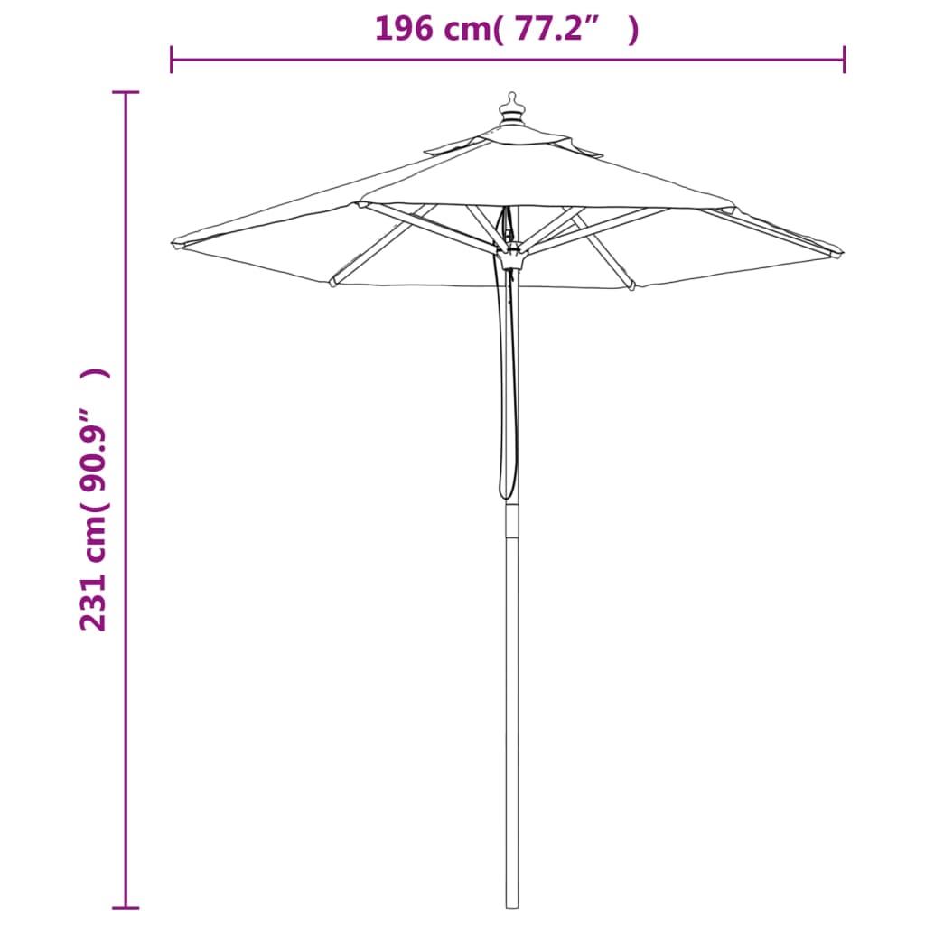 vidaXL Градински чадър с дървен прът, лазурносин, 196x231 см