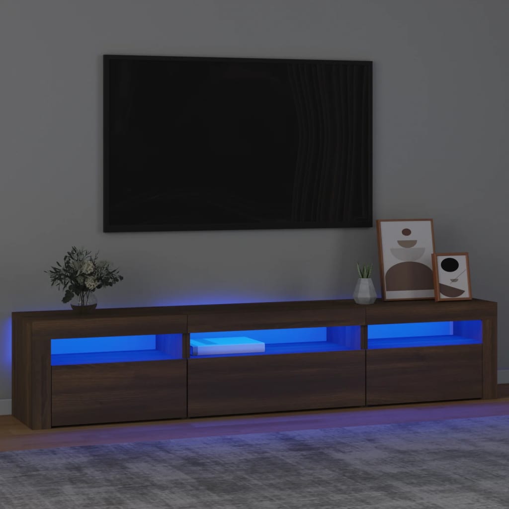 vidaXL ТВ шкаф с LED осветление, кафяв дъб, 195x35x40 см