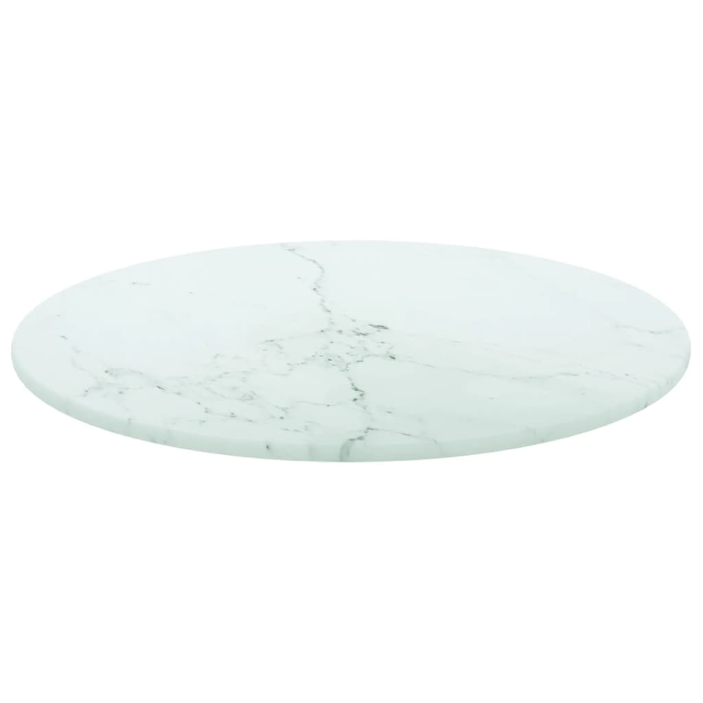 vidaXL Плот за маса бял Ø30x0,8 см закалено стъкло с мраморен дизайн