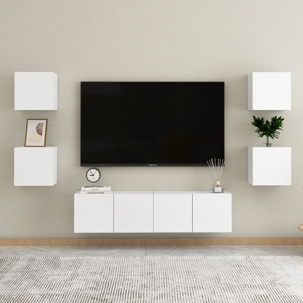 vidaXL ТВ шкафове за стенен монтаж, 4 бр, бели, 30,5x30x30 см