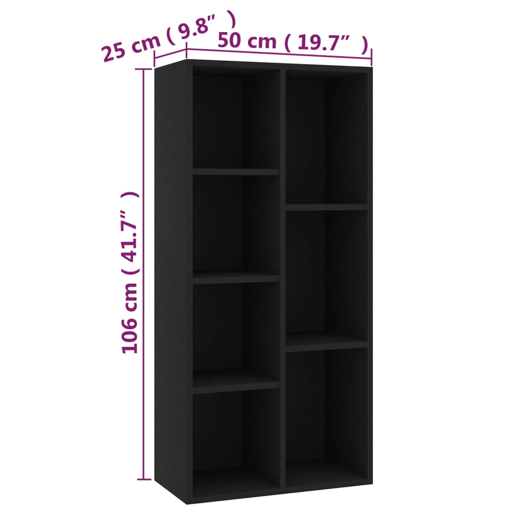 vidaXL Шкаф библиотека, черен, 50x25x106 см, ПДЧ