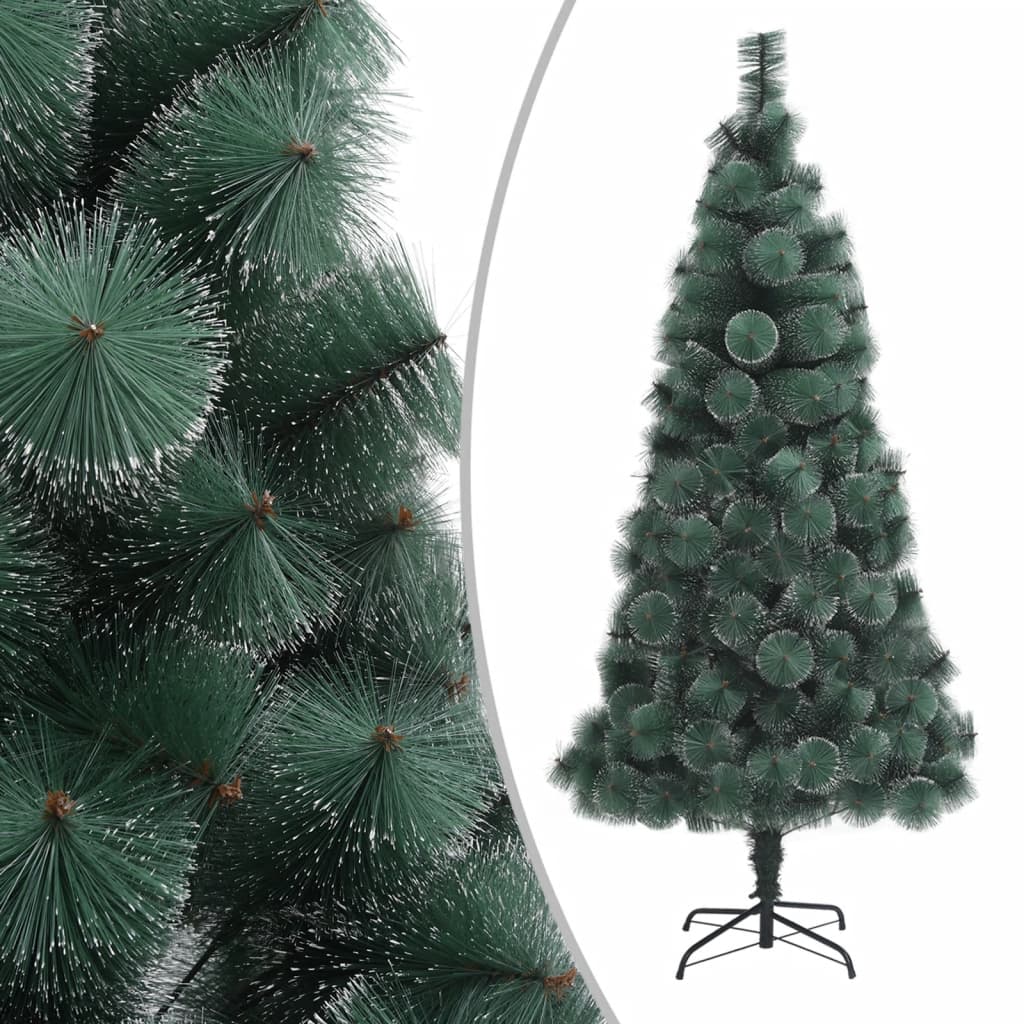 vidaXL Изкуствена коледна елха със стойка, зелена, 150 см, PET