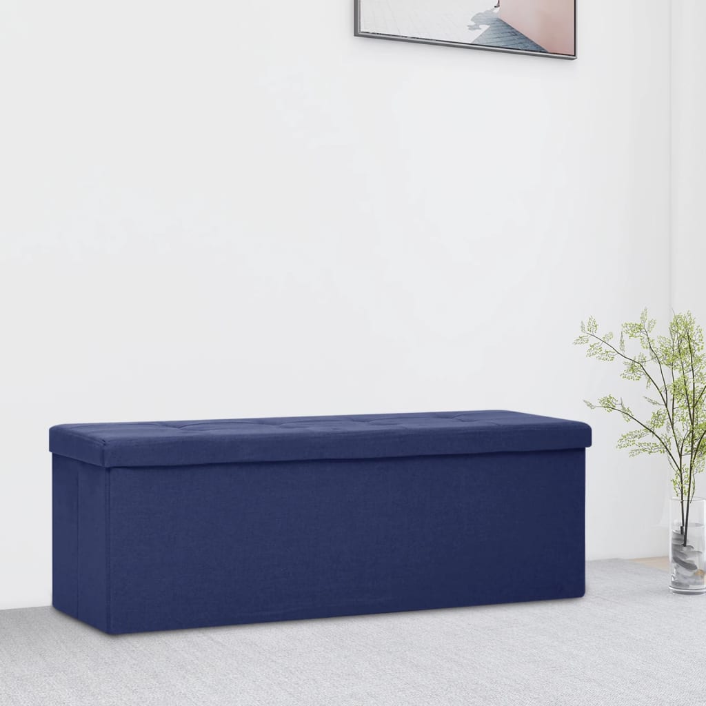 vidaXL Сгъваема пейка за съхранение, синя, изкуствен лен