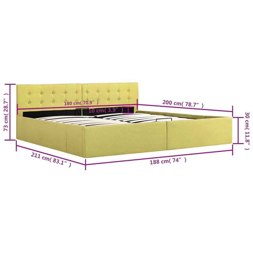 vidaXL Легло с повдигащ механизъм, лайм жълто, текстил, 180x200 см