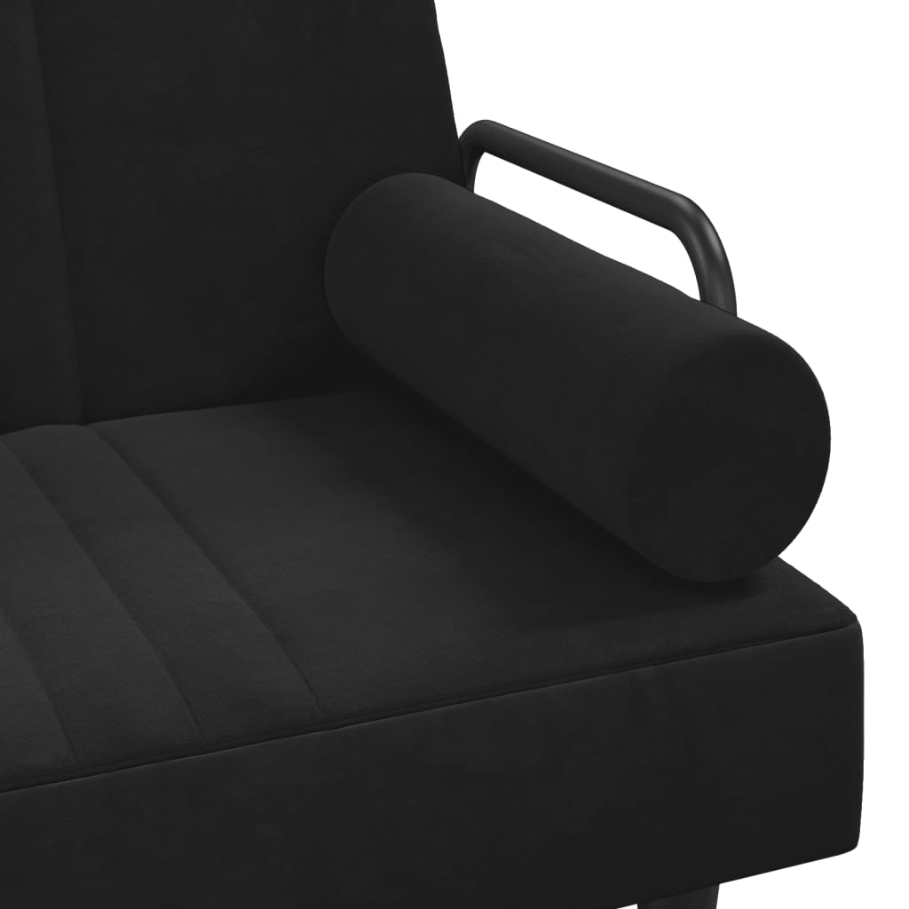 vidaXL Разтегателен диван с подлакътници, черен, кадифе