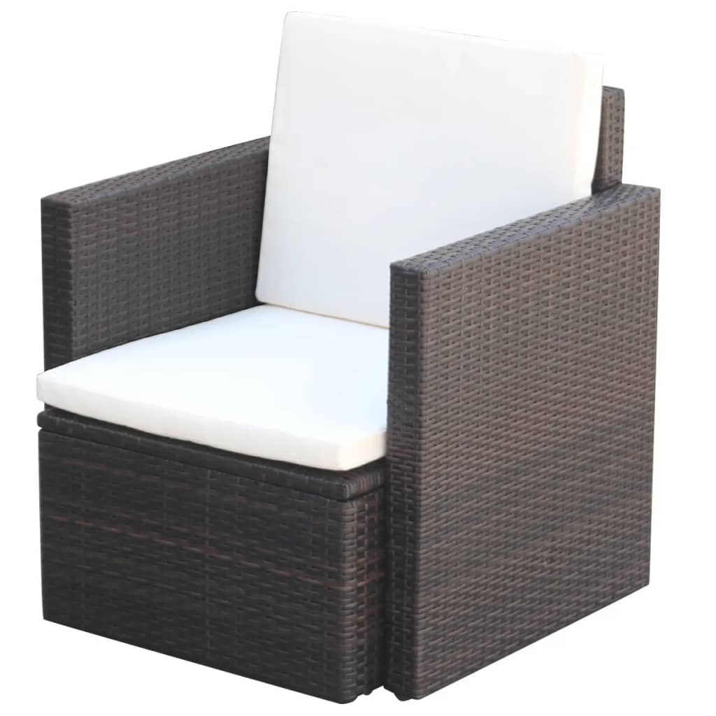 vidaXL Градински стол с възглавници, полиратан, кафяв
