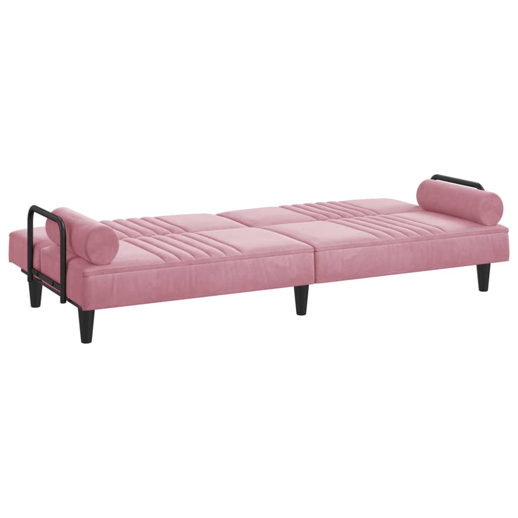 vidaXL Разтегателен диван с подлакътници, розов, кадифе