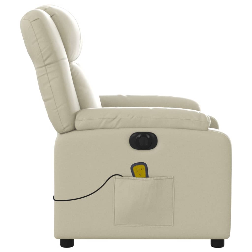 vidaXL Електрически масажен реклайнер стол, кремав, изкуствена кожа