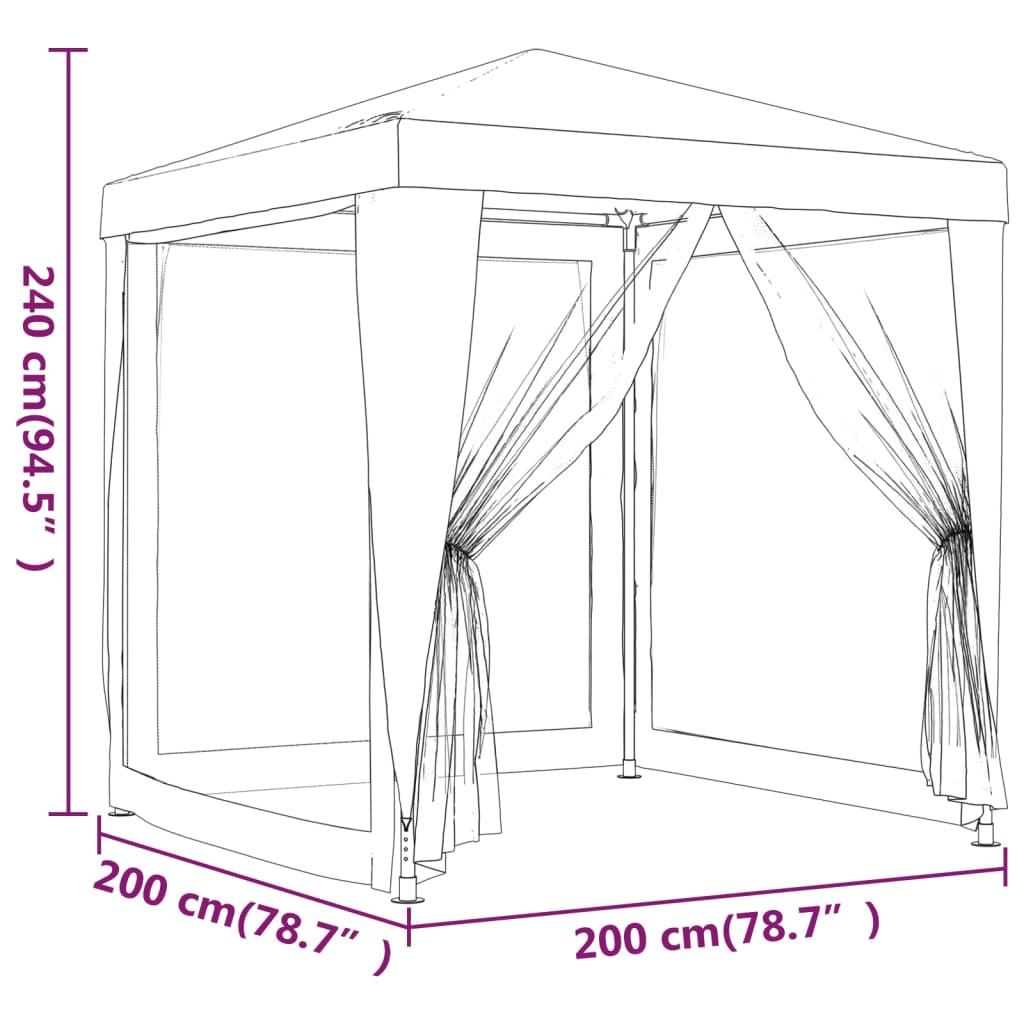 vidaXL Парти палатка с 4 мрежести странични стени, синя, 2x2 м, HDPE