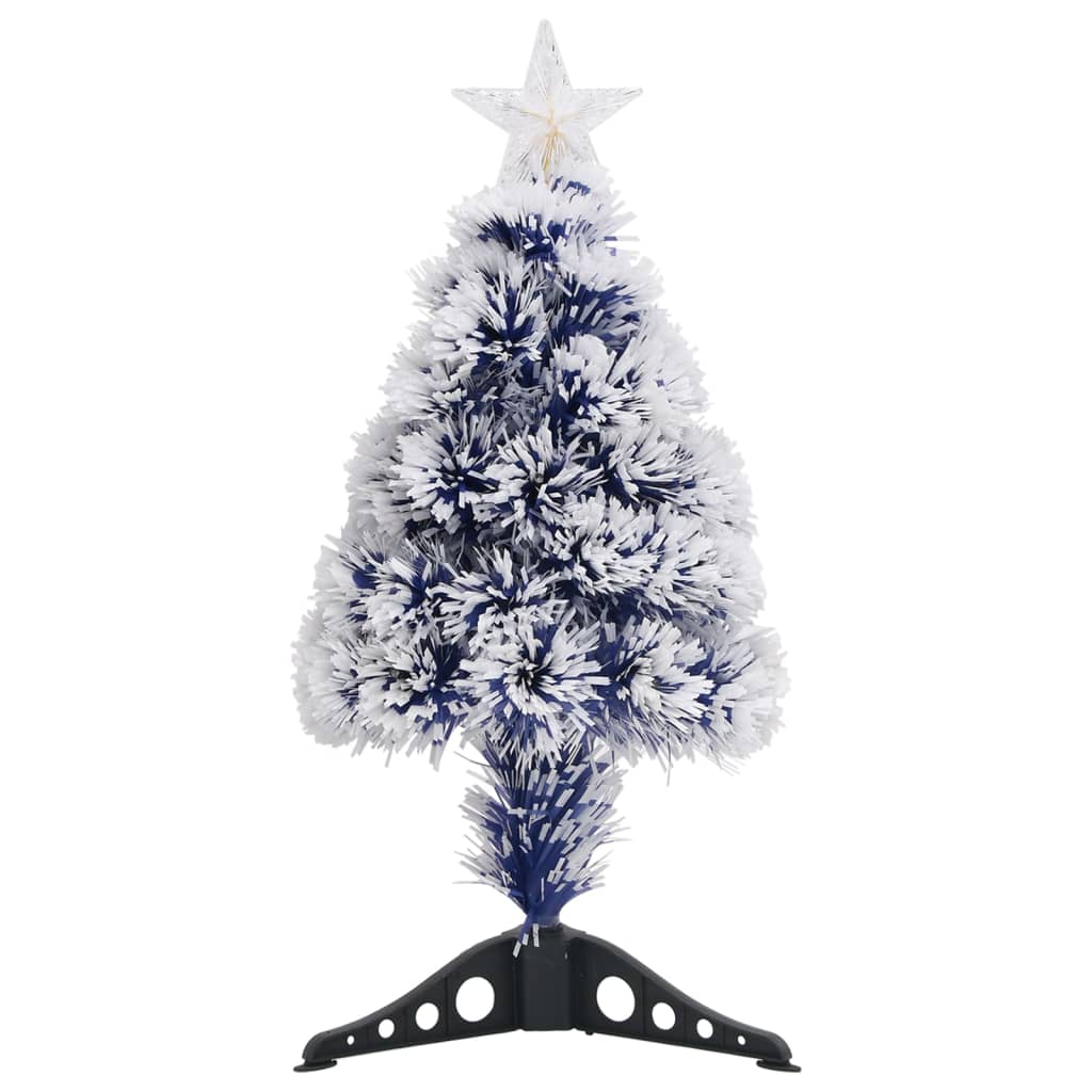 vidaXL Изкуствена осветена коледна елха бял и син 64 см оптично влакно