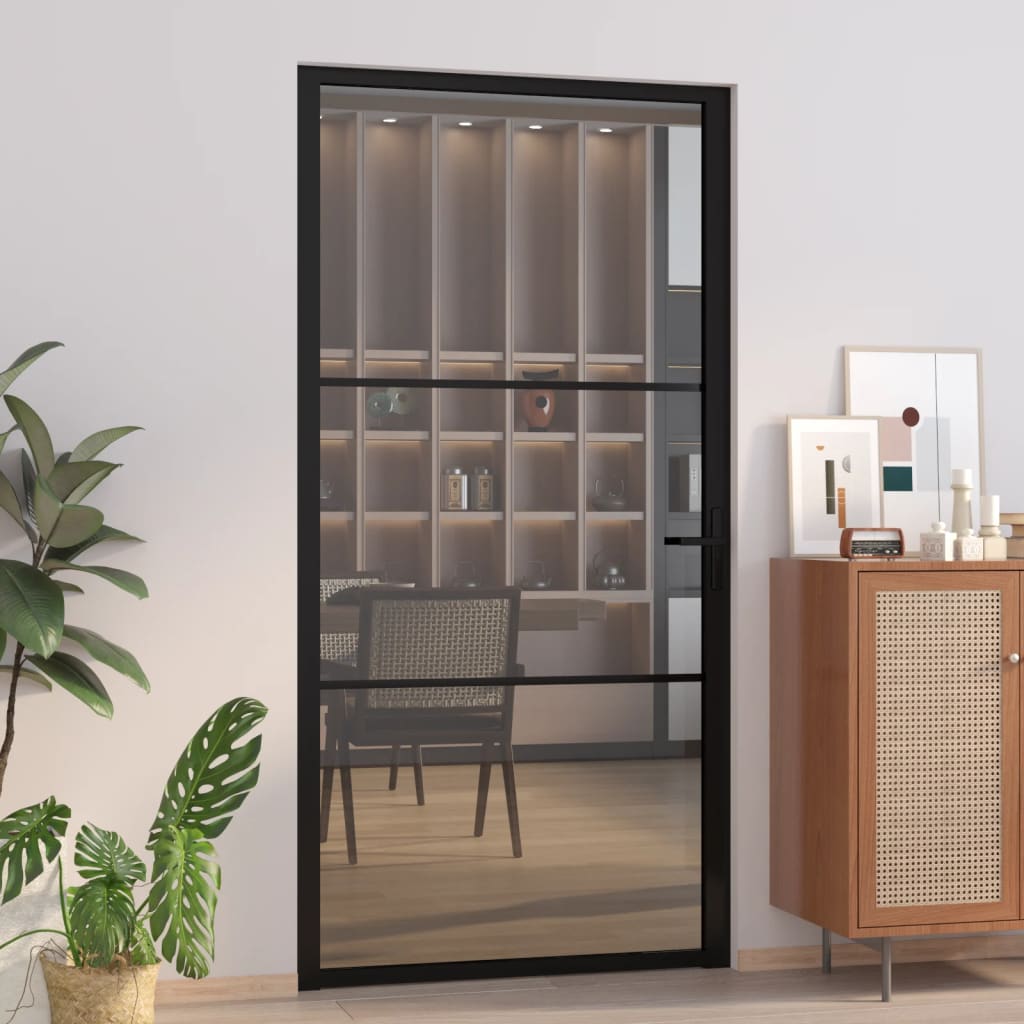 vidaXL Интериорна врата, 102,5x201,5 см, черна, ESG стъкло и алуминий