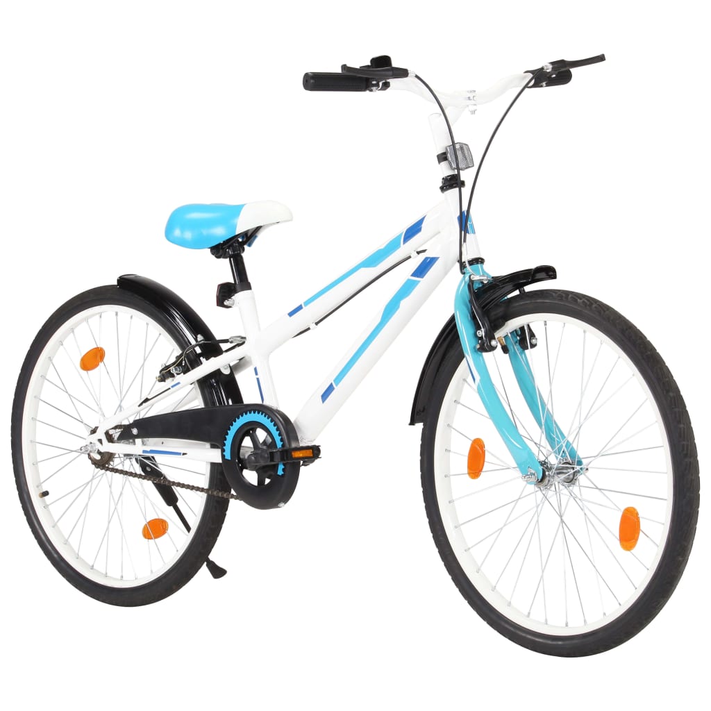 vidaXL Детски велосипед, 24 цола, синьо и бяло