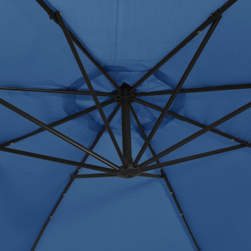 vidaXL Градински чадър с чупещо рамо и LED осветление, лазурен, 350 см