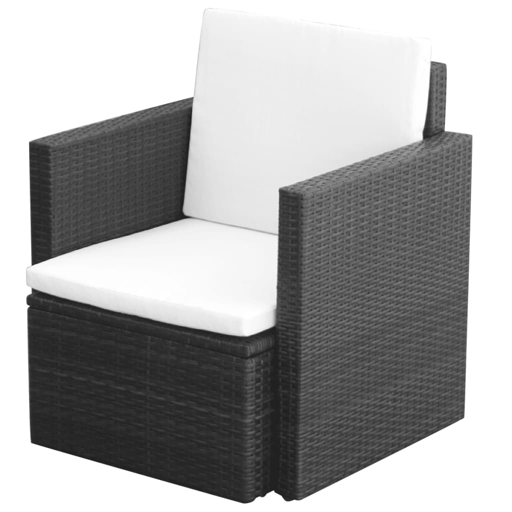 vidaXL Градински стол с възглавници, полиратан, черен