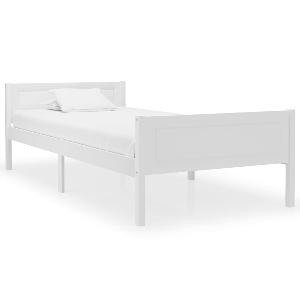 vidaXL Рамка за легло, бор масив, бяла, 90x200 cм