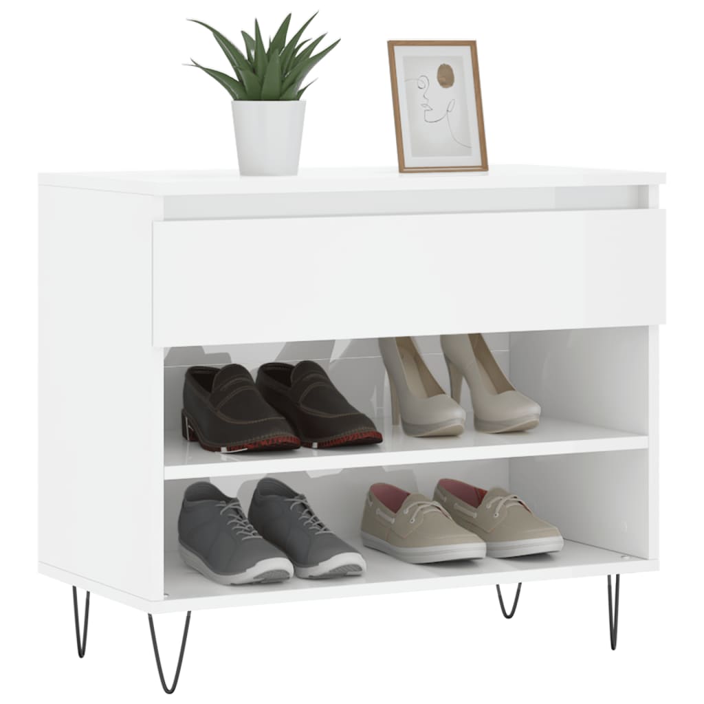 vidaXL Шкаф за обувки, бял гланц, 70x36x60 см, инженерно дърво
