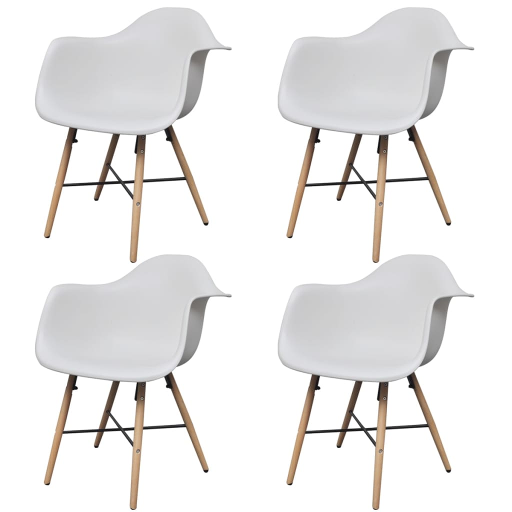vidaXL Трапезни столове, 4 бр, бели, пластмаса и бук