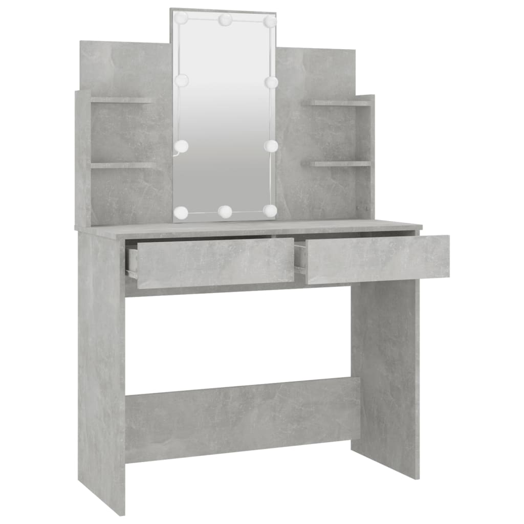 vidaXL Тоалетка с LED, бетонно сива, 96x40x142 см