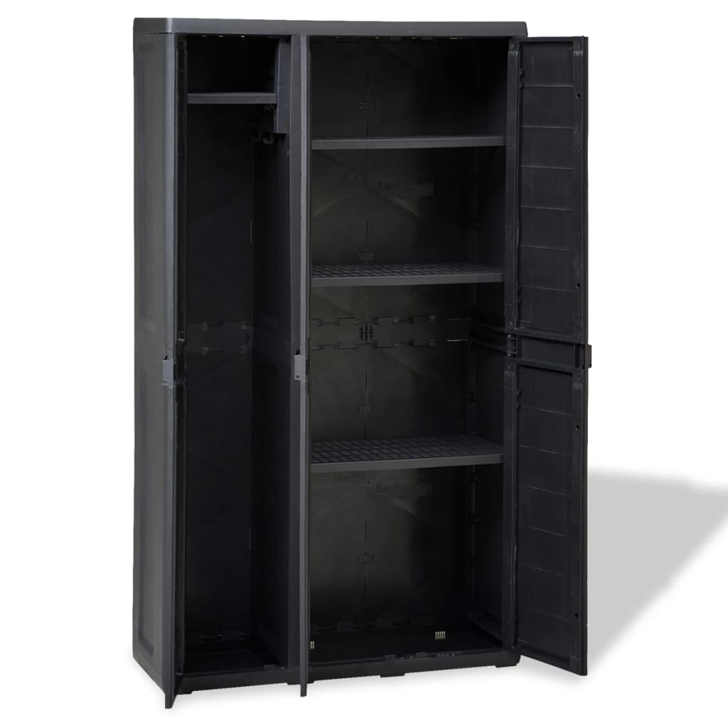 vidaXL Градински шкаф за съхранение с 4 рафта, черен