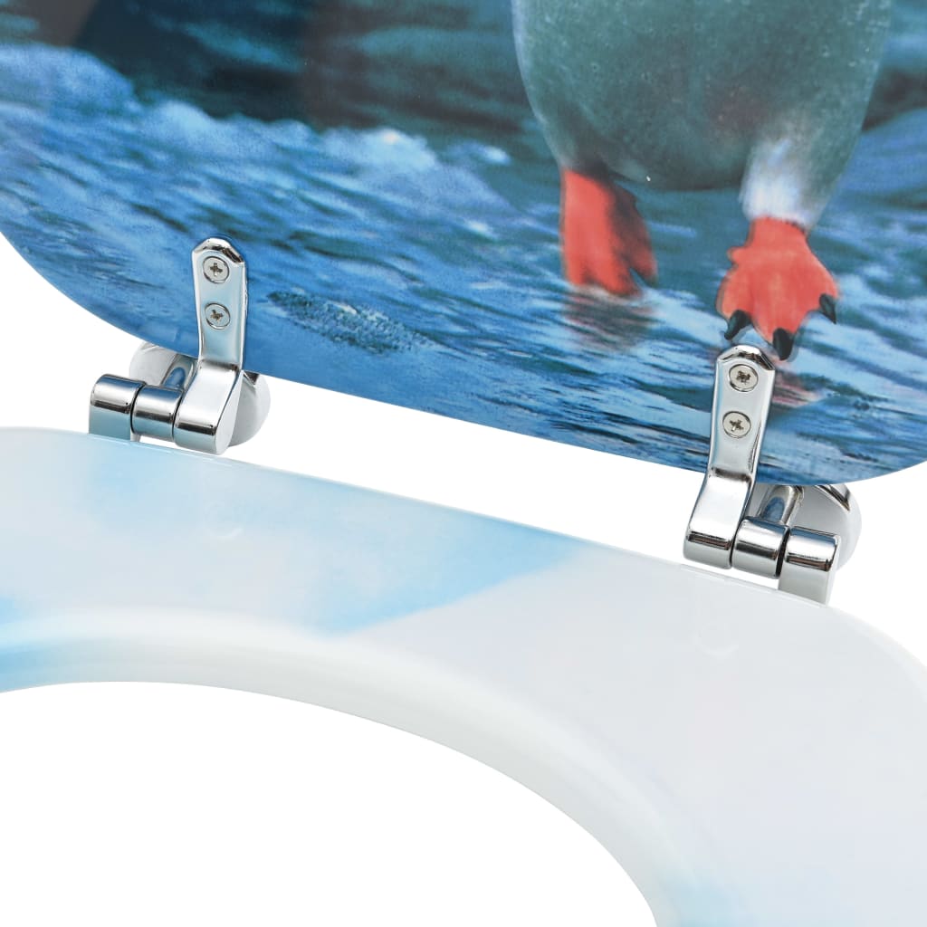 vidaXL WC тоалетни седалки с капак, 2 бр, МДФ, дизайн пингвини