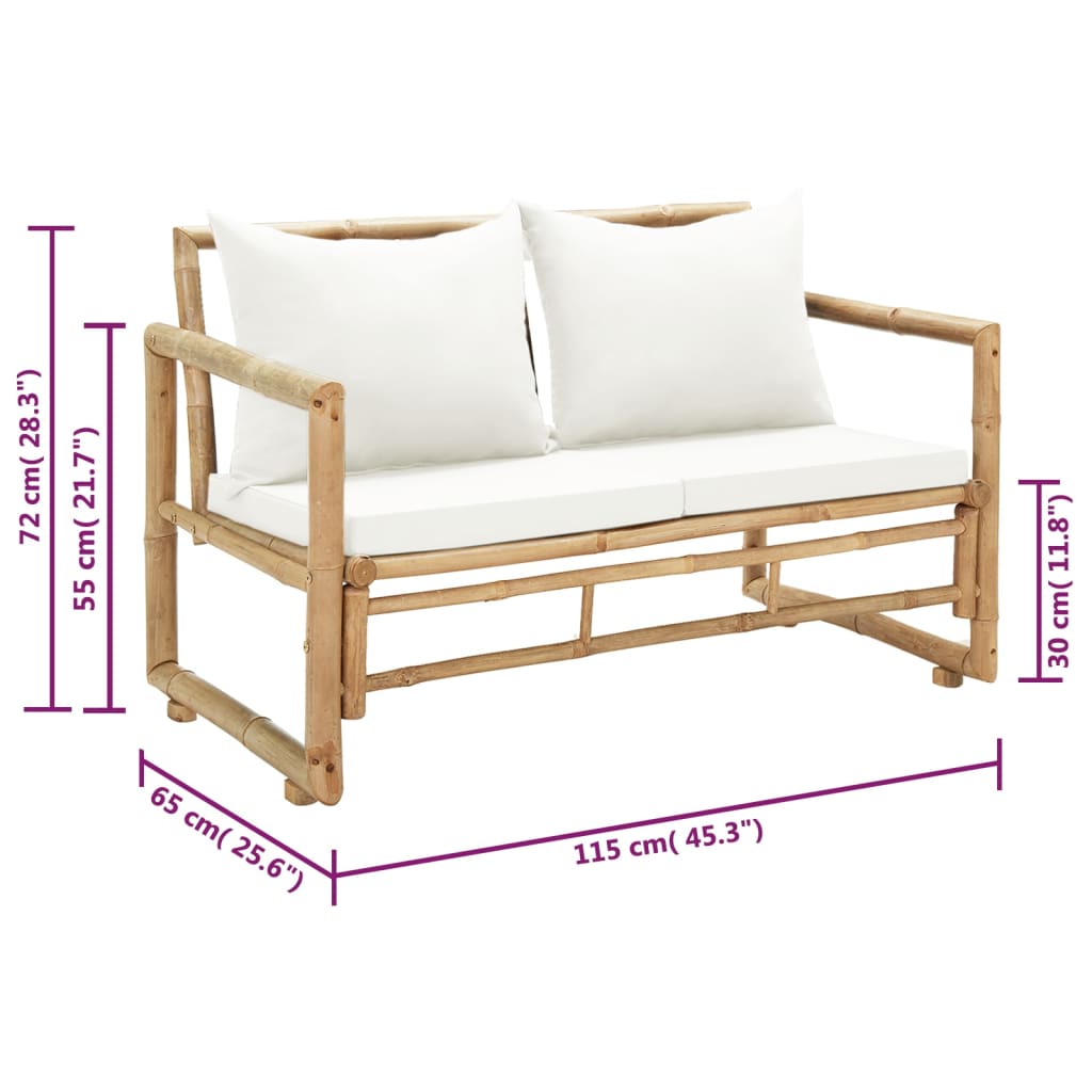vidaXL 2-местен градински диван с възглавници, бамбук