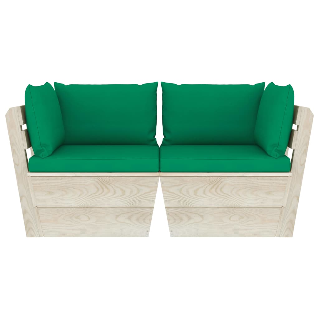vidaXL Градински 2-местен палетен диван възглавници импрегниран смърч