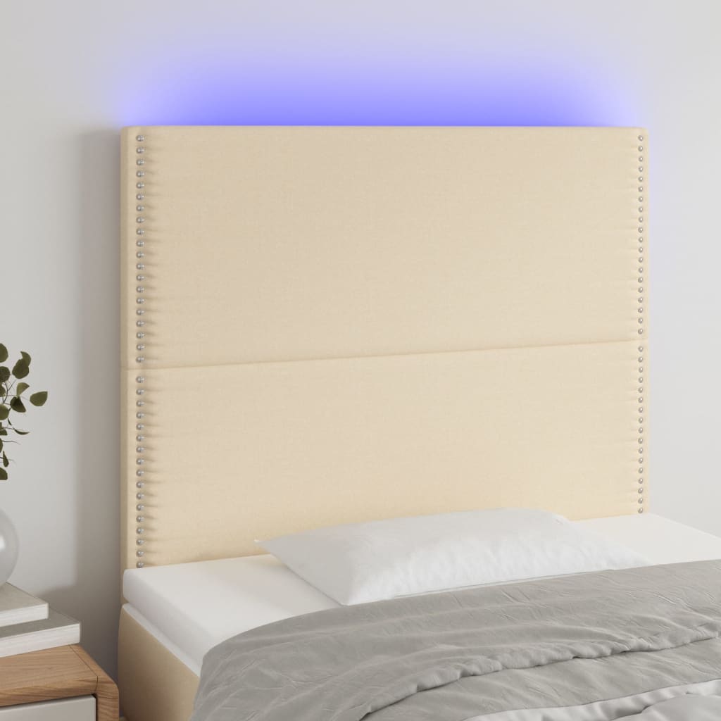 vidaXL LED горна табла за легло, кремава, 80x5x118/128 см, плат