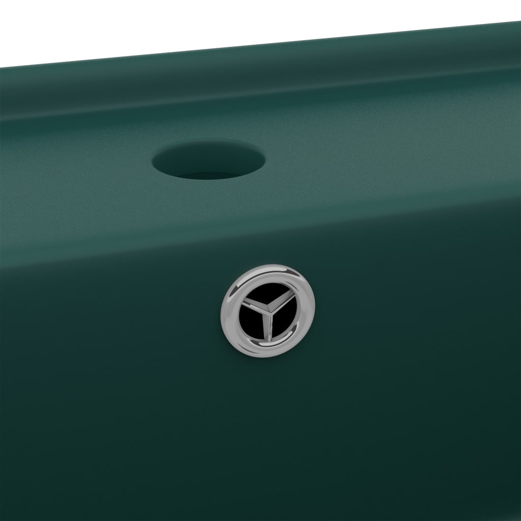 vidaXL Мивка с преливник лукс квадрат тъмнозелен мат 41x41 см керамика