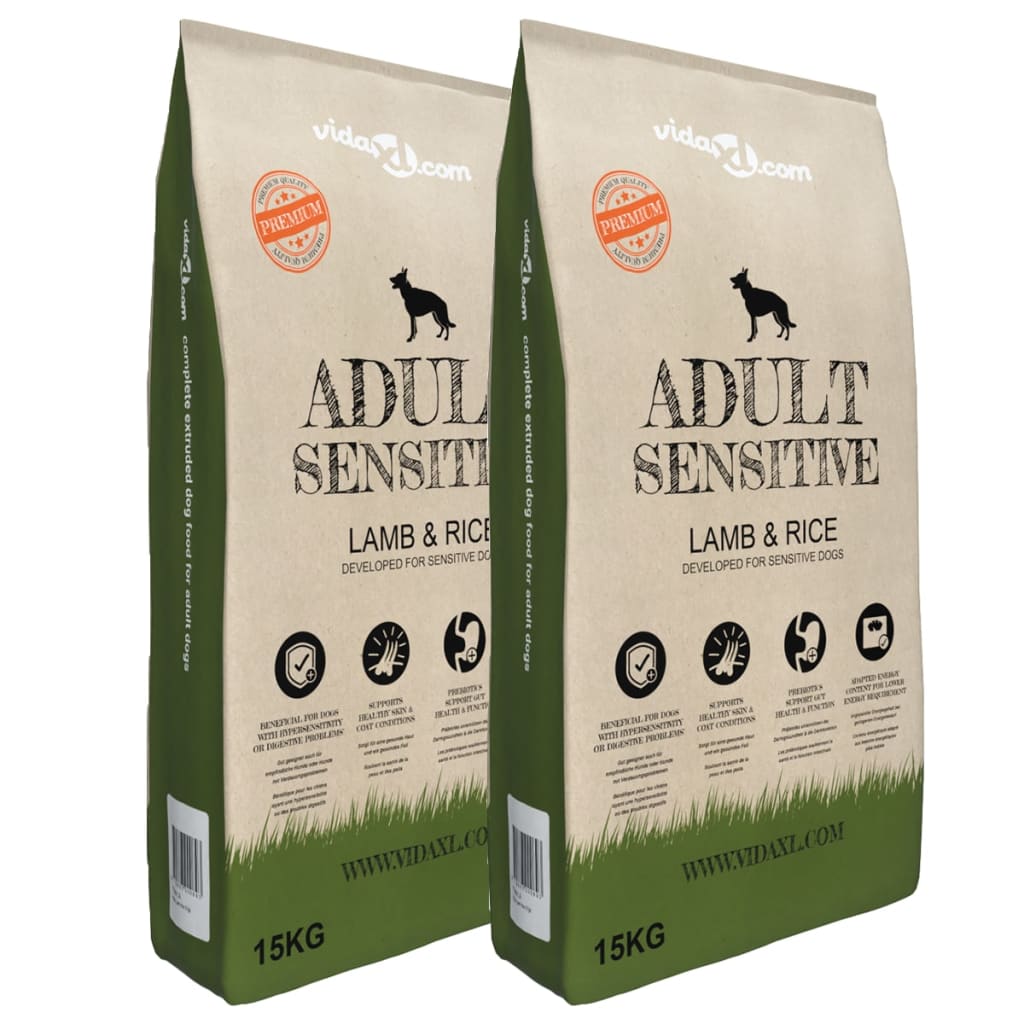 vidaXL Премиум храна за кучета Adult Sensitive Lamb &amp; Rice 2 бр 30 кг