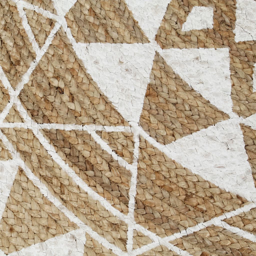 vidaXL Ръчно тъкан килим от юта, бял принт, 150 см