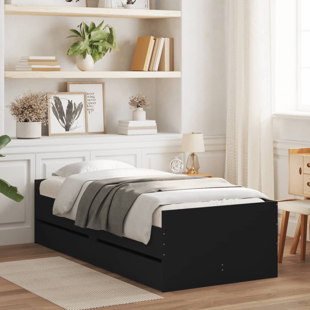 vidaXL Рамка за легло с чекмеджета черно 75x190 см Small Single