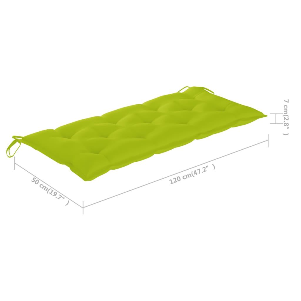 vidaXL Градинска пейка с яркозелено шалте, 120 см, тик масив