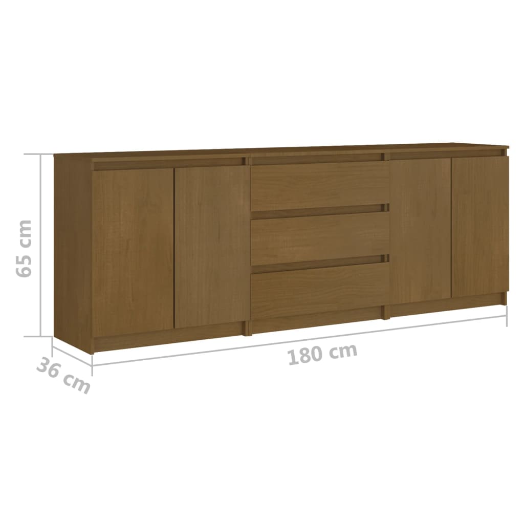 vidaXL Странично шкафче, меденокафяво, 180x36x65 см, бор масив
