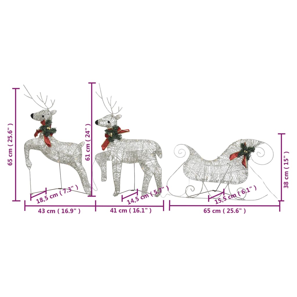 vidaXL Коледна украса елени с шейна 100 LED златисто за открито
