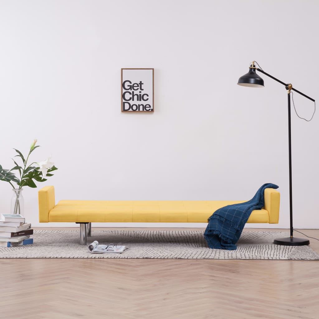vidaXL Разтегателен диван с подлакътници, жълт, полиестер