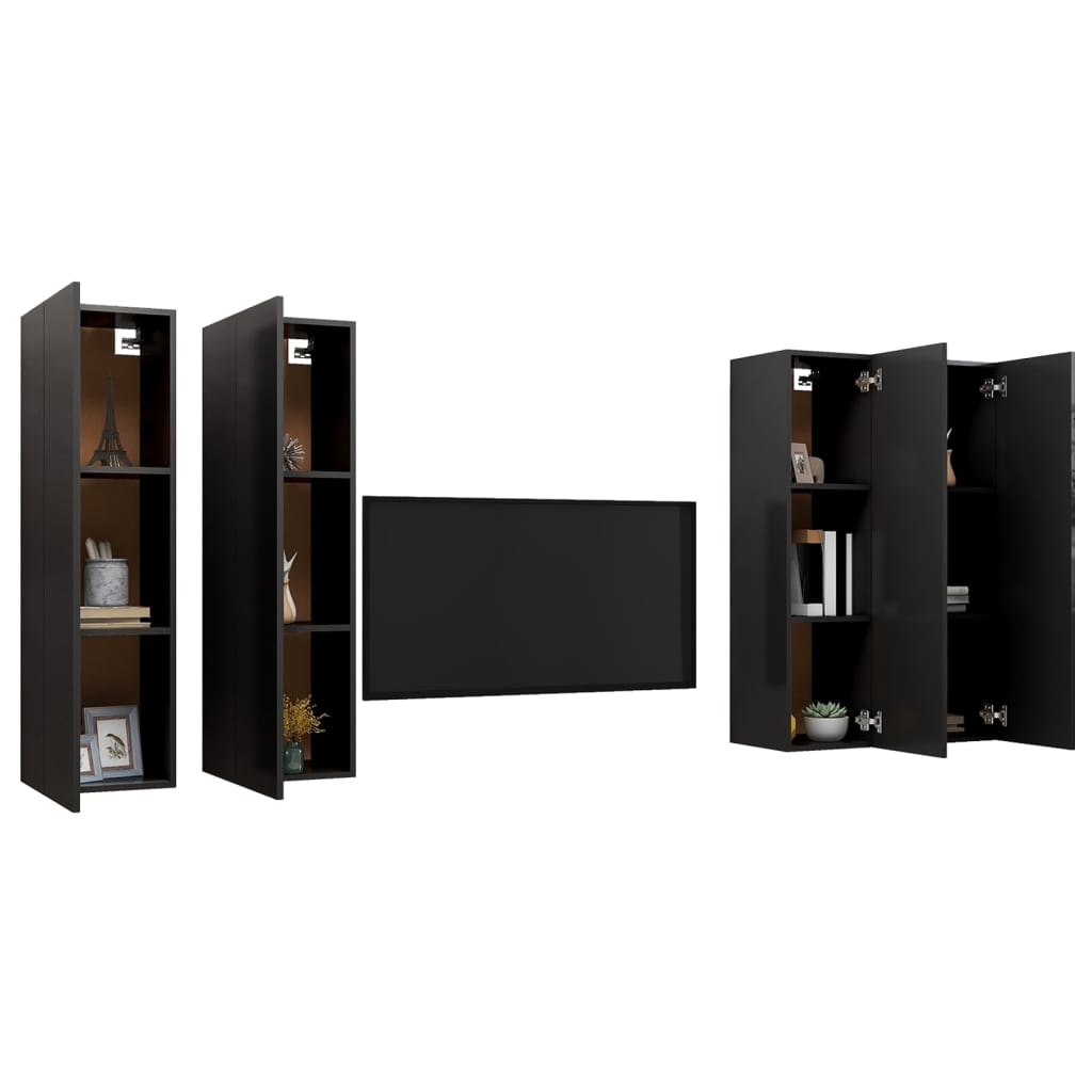 vidaXL ТВ шкафове, 4 бр, черни, 30,5x30x110 см, ПДЧ