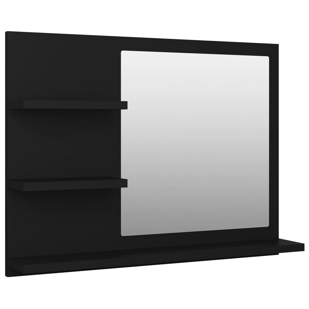 vidaXL Огледало за баня, черно, 60x10,5x45 см, ПДЧ